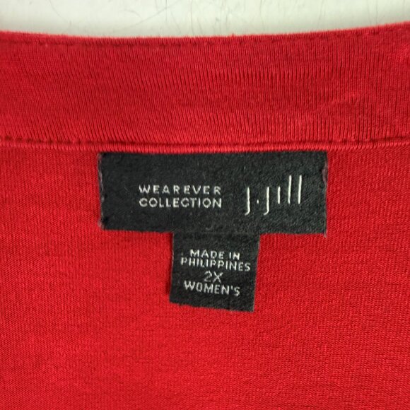 J. Jill Wearever Collection Pleated One Button Peplum Cardigan Red Plus Size 2X - Picture 6 of 10
